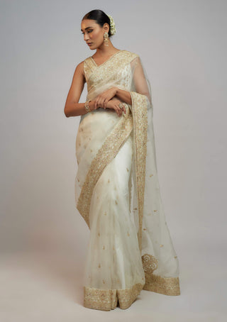 Gopi Vaid-White Maahi Sari And Blouse-INDIASPOPUP.COM