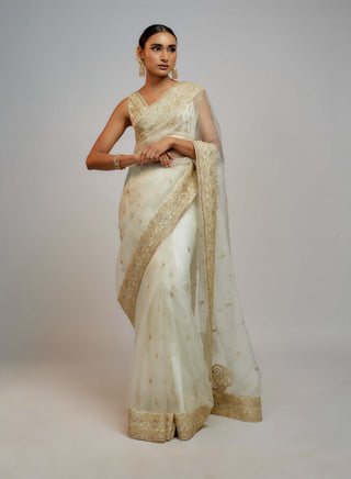 Gopi Vaid-White Maahi Sari And Blouse-INDIASPOPUP.COM