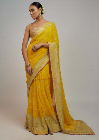 Gopi Vaid-Yellow Imroz Sari And Blouse-INDIASPOPUP.COM