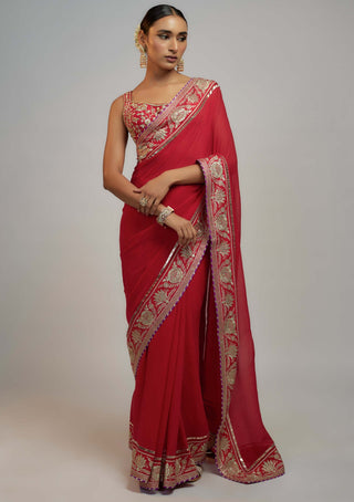 Gopi Vaid-Red Vidhi Sari And Blouse-INDIASPOPUP.COM