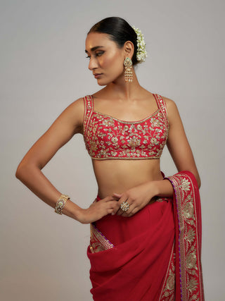 Gopi Vaid-Red Vidhi Sari And Blouse-INDIASPOPUP.COM