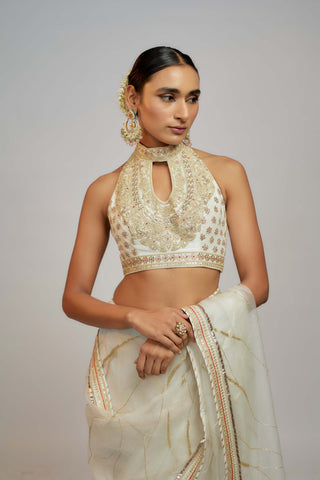 Gopi Vaid-White Priyal Sari And Blouse-INDIASPOPUP.COM