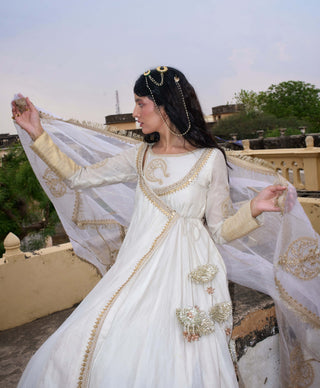 Ivory chanderi tissue angrakha