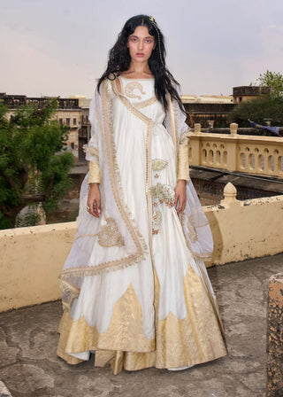 Ivory chanderi tissue angrakha