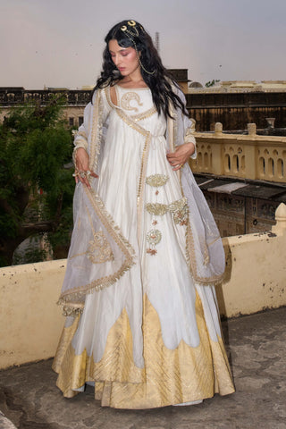 Ivory chanderi tissue angrakha
