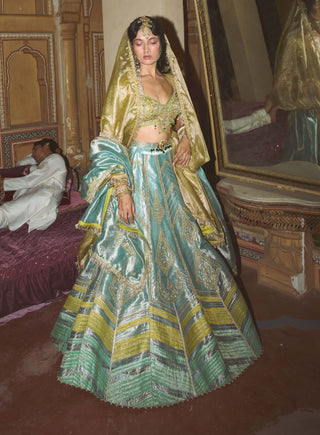 Ice blue silk zari lehenga set