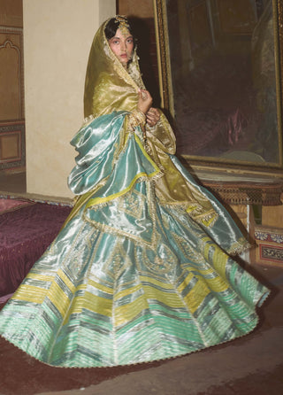 Ice blue silk zari lehenga set