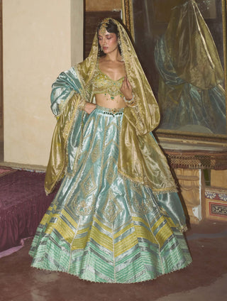 Ice blue silk zari lehenga set