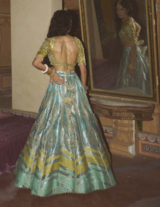 Ice blue silk zari lehenga set