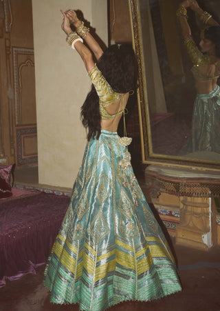 Ice blue silk zari lehenga set