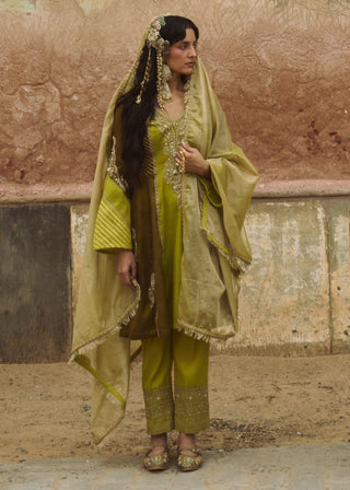 Mint green short kurta and straight pant set