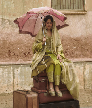 Mint green short kurta and straight pant set