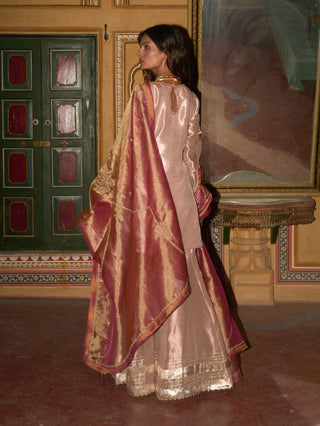 Rose gold short kurta and sharara set
