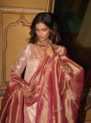 Rose gold short kurta and sharara set