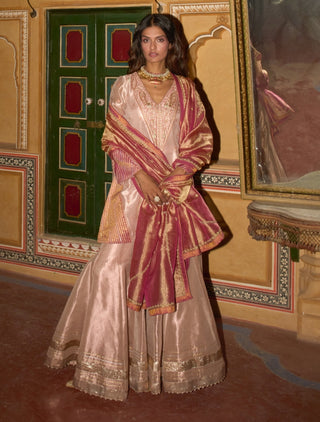 Rose gold short kurta and sharara set