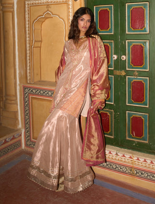 Rose gold short kurta and sharara set