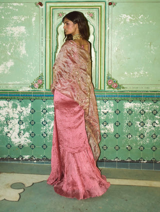 Blush pink crushed silk sari and blouse