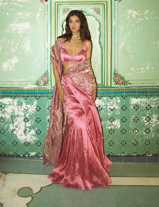 Blush pink crushed silk sari and blouse