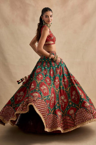 Shazia maroon and green lehenga set