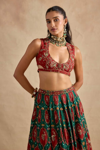 Shazia maroon and green lehenga set