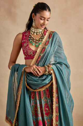 Shazia magenta and sea green lehenga set