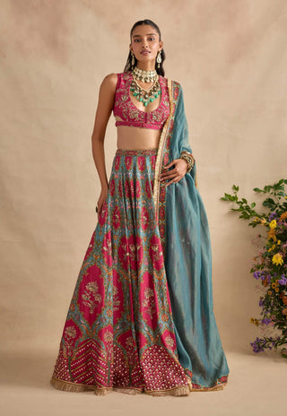 Shazia magenta and sea green lehenga set