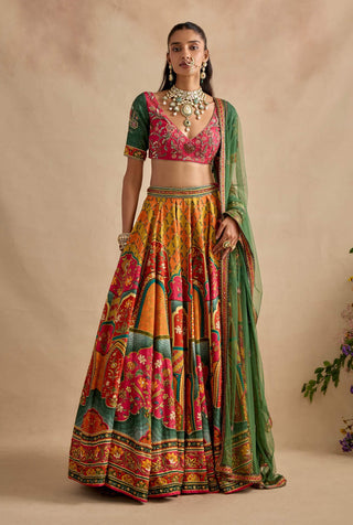 Sandhya pink and green lehenga set