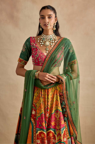 Sandhya pink and green lehenga set
