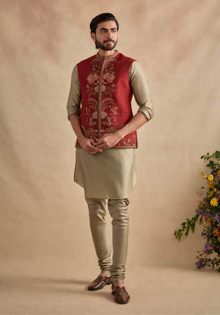 Ishvik crimson red bundi and kurta set