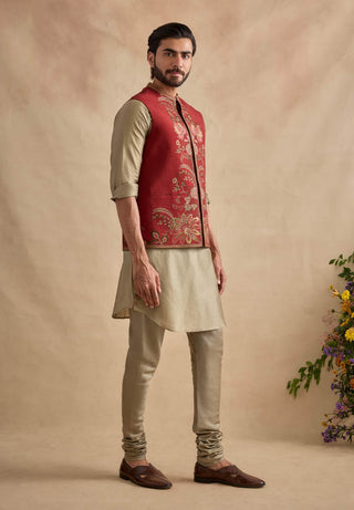 Ishvik crimson red bundi and kurta set