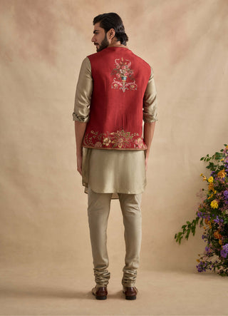 Ishvik crimson red bundi and kurta set