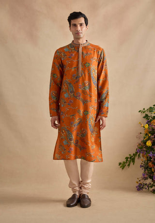 Adhyan tangerine kurta with churidar
