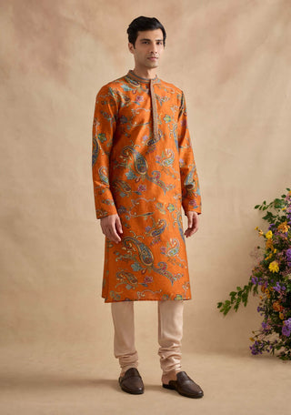 Adhyan tangerine kurta with churidar
