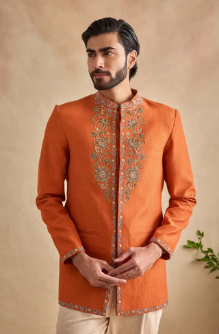 Zunaid orange bandhgala jacket set