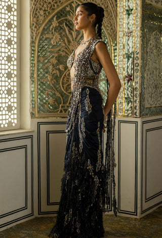 Ailiz navy draped sari and blouse