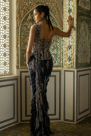 Ailiz navy draped sari and blouse