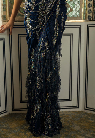 Ailiz navy draped sari and blouse