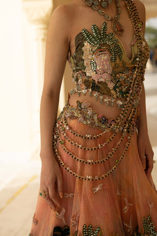 Zarmin ombre asymmetric lehenga with corset