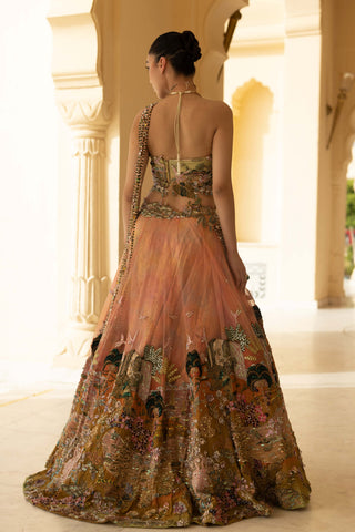 Zarmin ombre asymmetric lehenga with corset