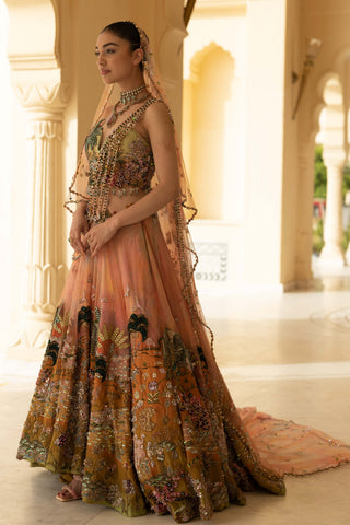 Zarmin ombre asymmetric lehenga with corset