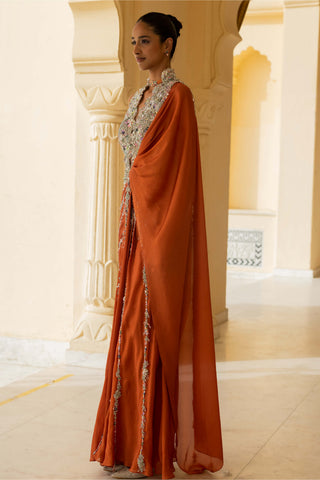 Gaia coral draped sari dress