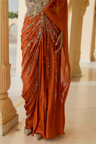 Gaia coral draped sari dress
