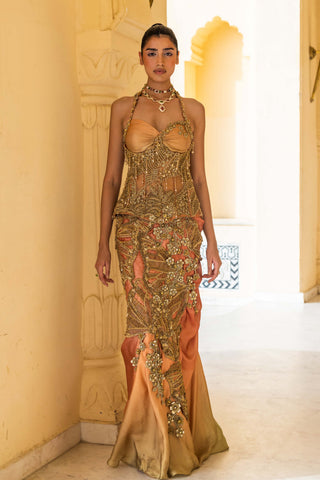 Solara ombre draped skirt and corset set