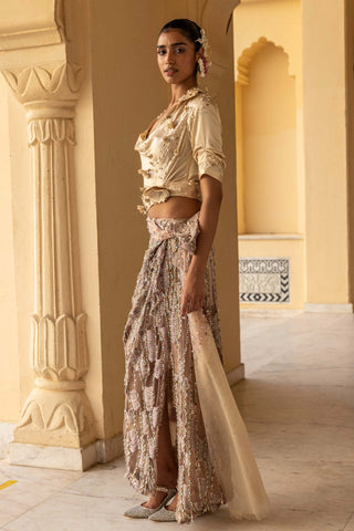 Kaia floral shirt with draped skirt