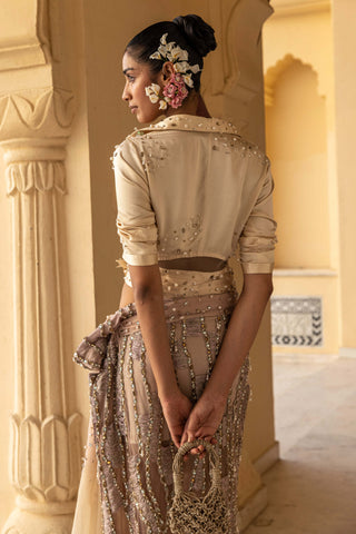 Kaia floral shirt with draped skirt
