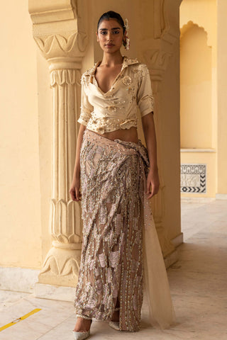 Kaia floral shirt with draped skirt
