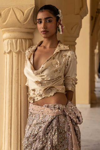 Kaia floral shirt with draped skirt