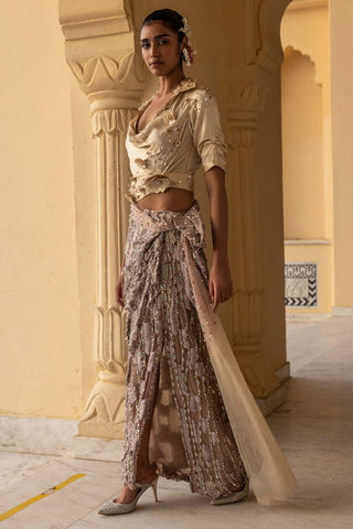 Kaia floral shirt with draped skirt
