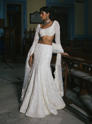 Eloise Ivory Lehenga Set by Mishru, available on Indiaspopup.com