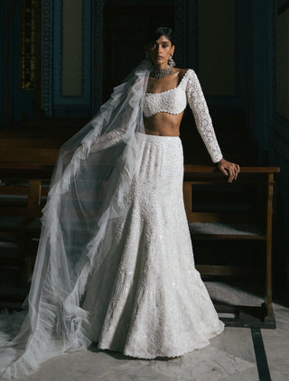 Eloise Ivory Lehenga Set by Mishru, available on Indiaspopup.com